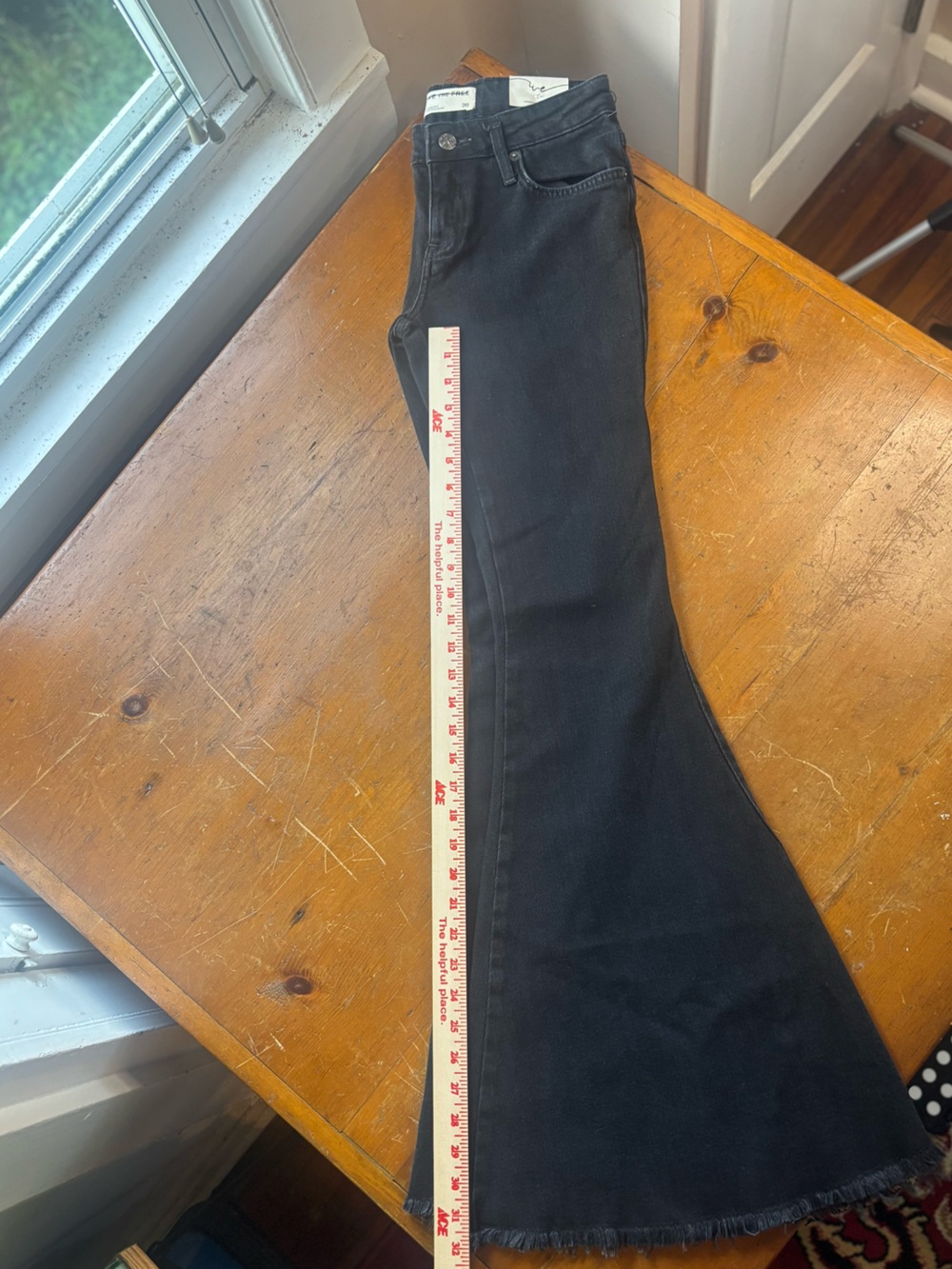 We The Free Emrie Flare Jeans Black High Rise Raw Hem Stretch Boho Festival 28 - Picture 15 of 16